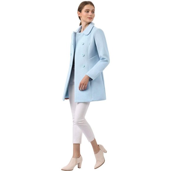 ✨Women's Blue Peter Pan Collar Double Breasted Winter Long Trench Pea Coats - Picture 3 of 7